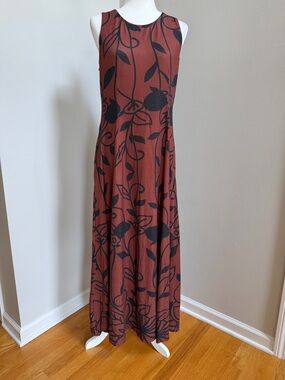 Sleeveless Rust Floral-Print Maxi Dress